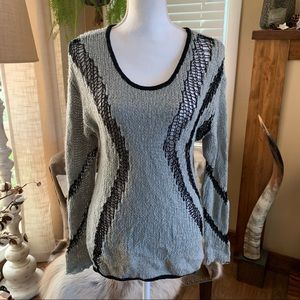 💚 2/$10 Wide Knit Sweater Top with Asymmetric Lines Grey Black Gothic